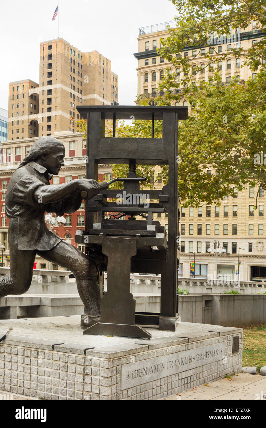 Benjamin Franklin Craftsman Skulptur in Philadelphia PA Stockfoto