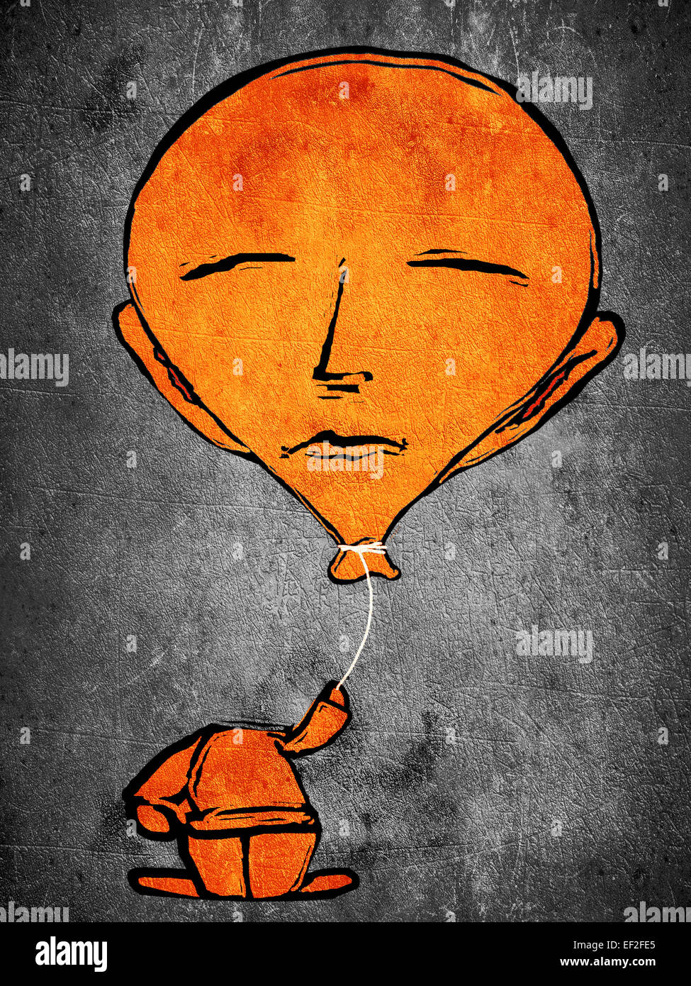 orange Mann mit Ballon Kopf schlafen Stockfoto