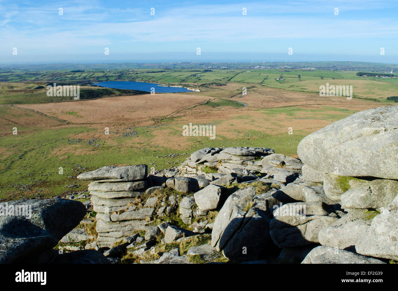 Blick auf Moorland aus groben Tor auf Bodmin Moor in Cornwall, Großbritannien Stockfoto