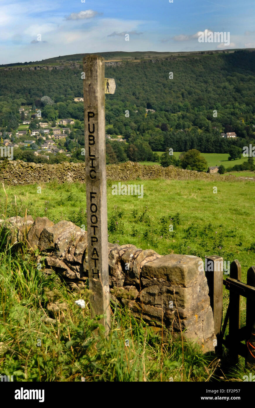 Wanderweg-Zeichen, Eyam, Derbyshire Stockfoto