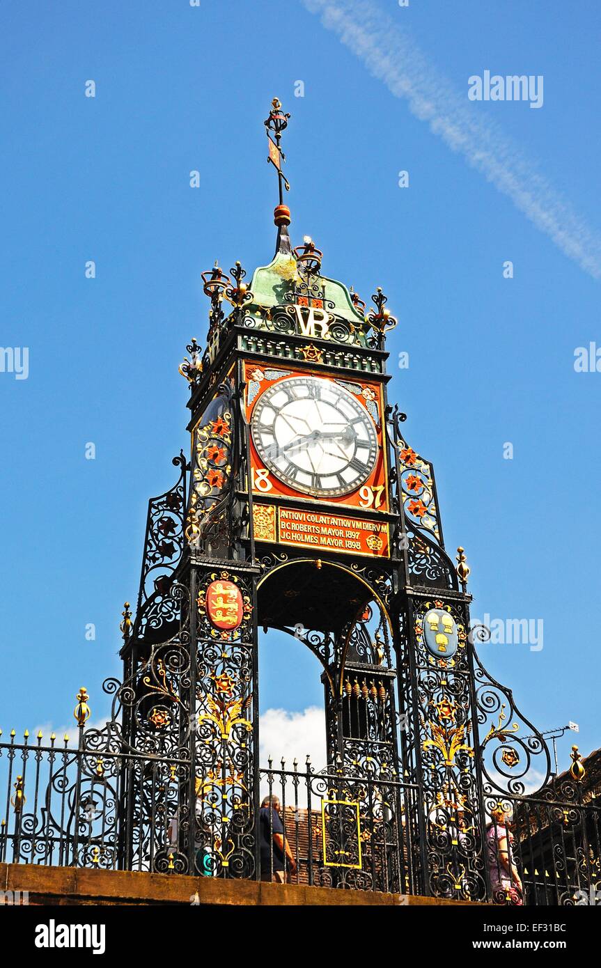 Eastgate Clock errichtet im Jahr 1899, das Diamant-Jubiläum von Königin Victoria, Chester, Cheshire, England, UK zu feiern. Stockfoto