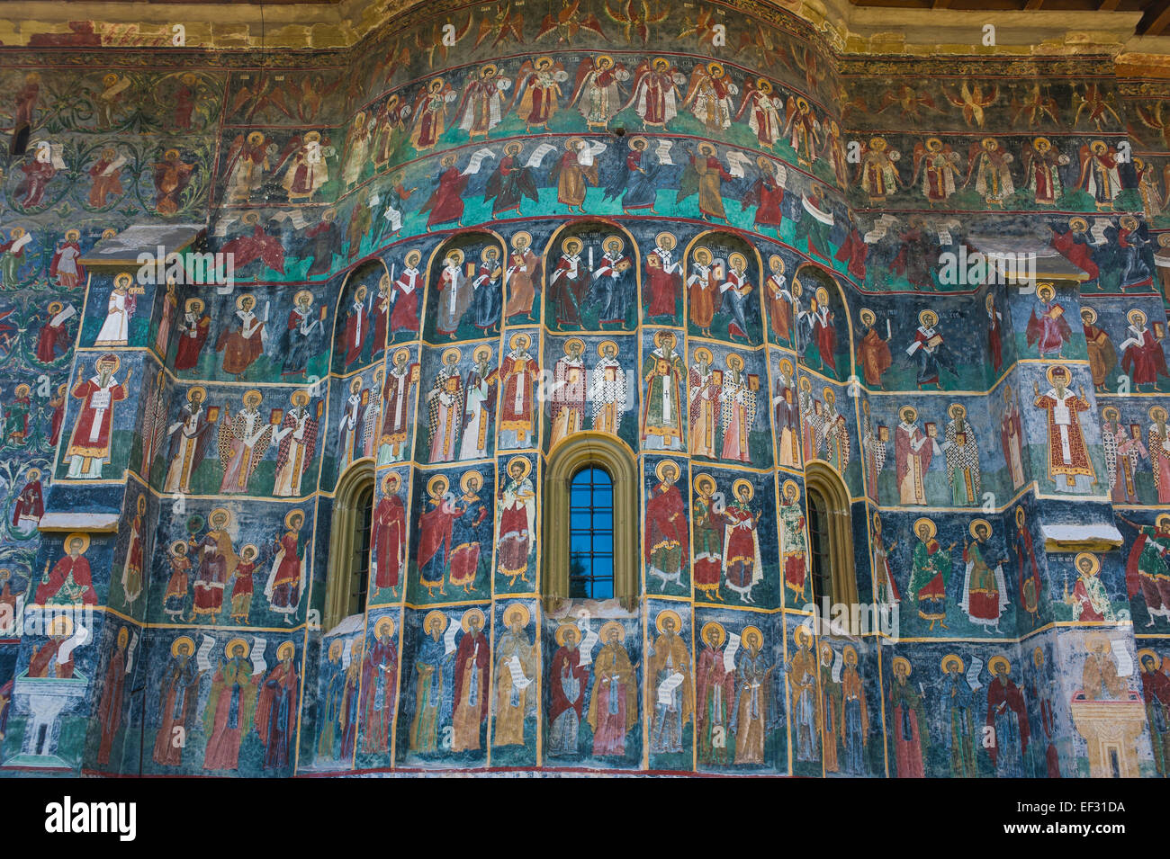 Christlichen Wandmalerei, Sucevita Kloster, UNESCO-Weltkulturerbe, Bukowina, Rumänien Stockfoto