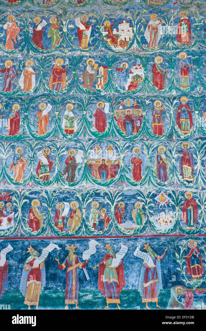 Christlichen Wandmalerei, Sucevita Kloster, UNESCO-Weltkulturerbe, Bukowina, Rumänien Stockfoto