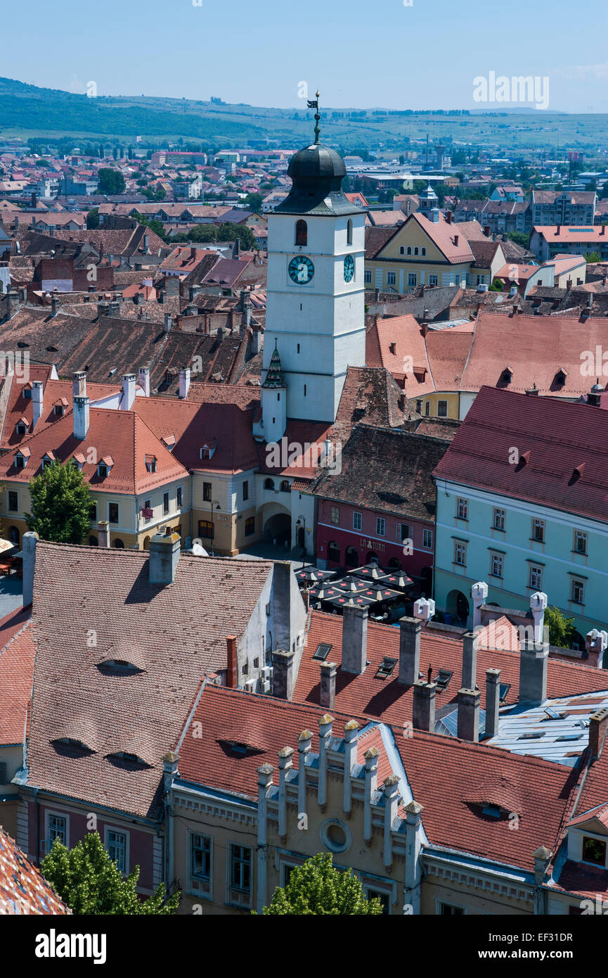 Mit Blick auf die Stadt Sibiu, Rumänien Stockfoto
