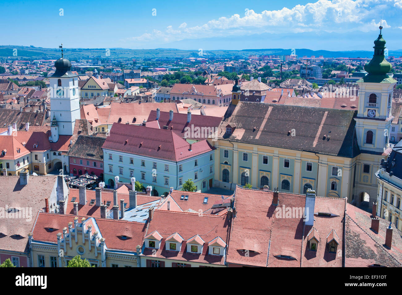 Mit Blick auf die Stadt Sibiu, Rumänien Stockfoto