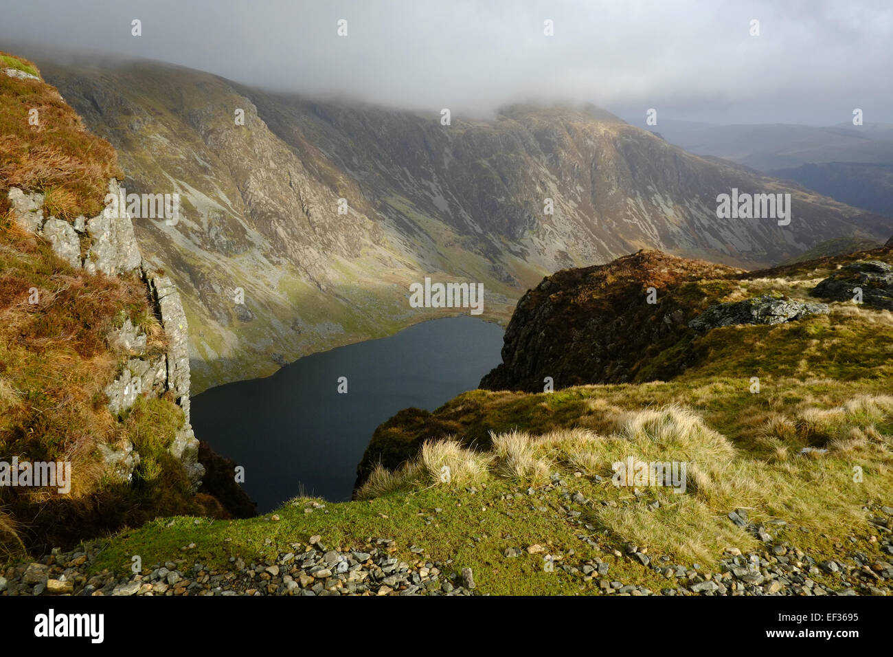 Im Winter geht es auf Cadair Idris Stockfoto