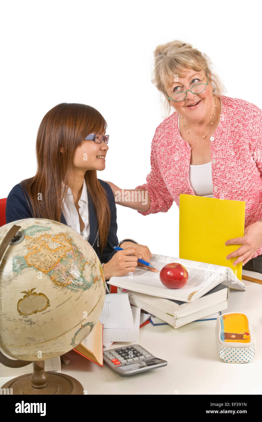 Lehrer und Schüler sprechen Stockfoto