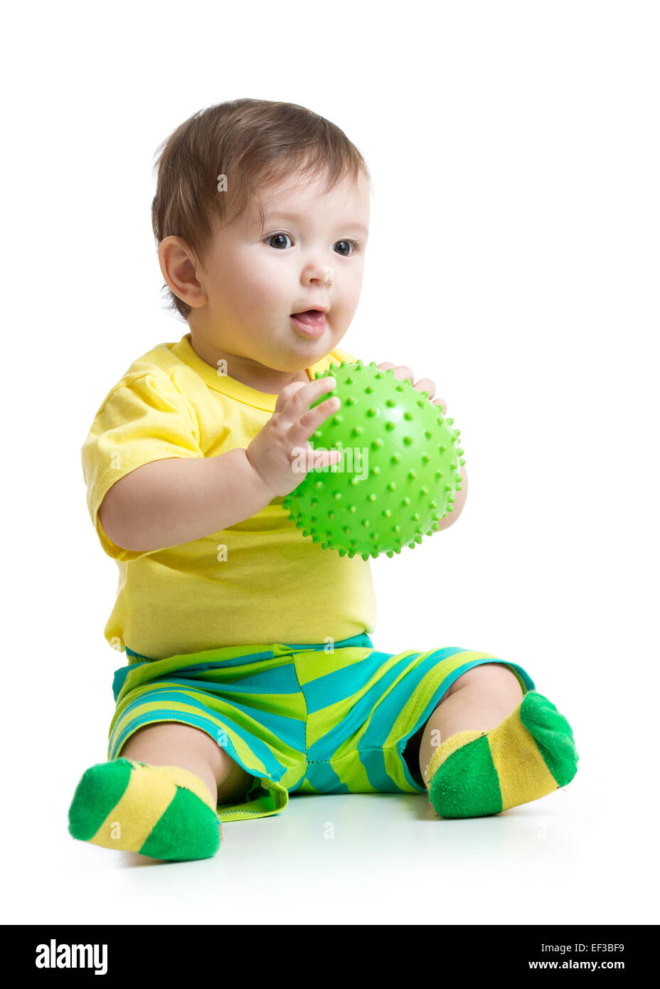 Baby Boy mit Massage-Ball spielen Stockfoto