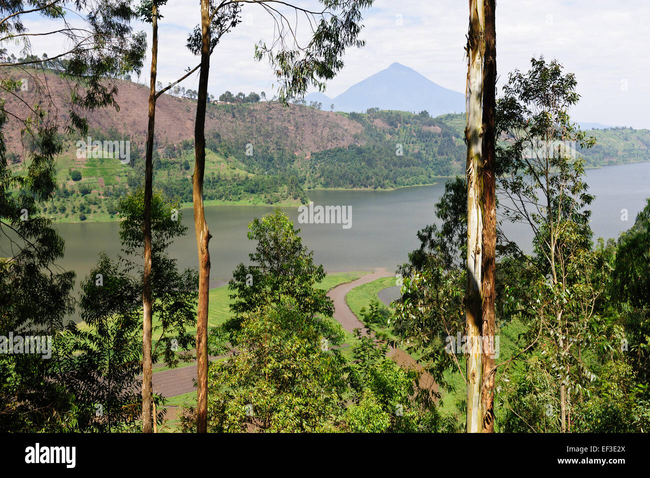 Kleinen braunen Bach See Burera und Ruhondo befindet sich am Fuße des Berges Berg zu erreichen. Ruanda Stockfoto