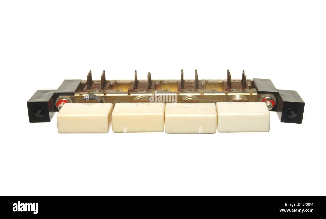 Oldtimer Schalter mit vier Knöpfen isoliert auf weißem Hintergrund Stockfoto