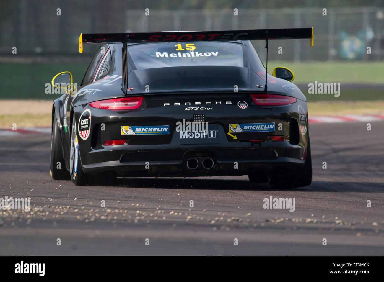 Imola, Italien - 11. Oktober 2014: A Porsche 911 Gt3 Cup von Sportec Motorsport Team, angetrieben durch Melnikov Ilya (Rus), der Porsche Carrera Cup Italia Autorennen am 11. Oktober 2014 in Imola, Italien. Stockfoto