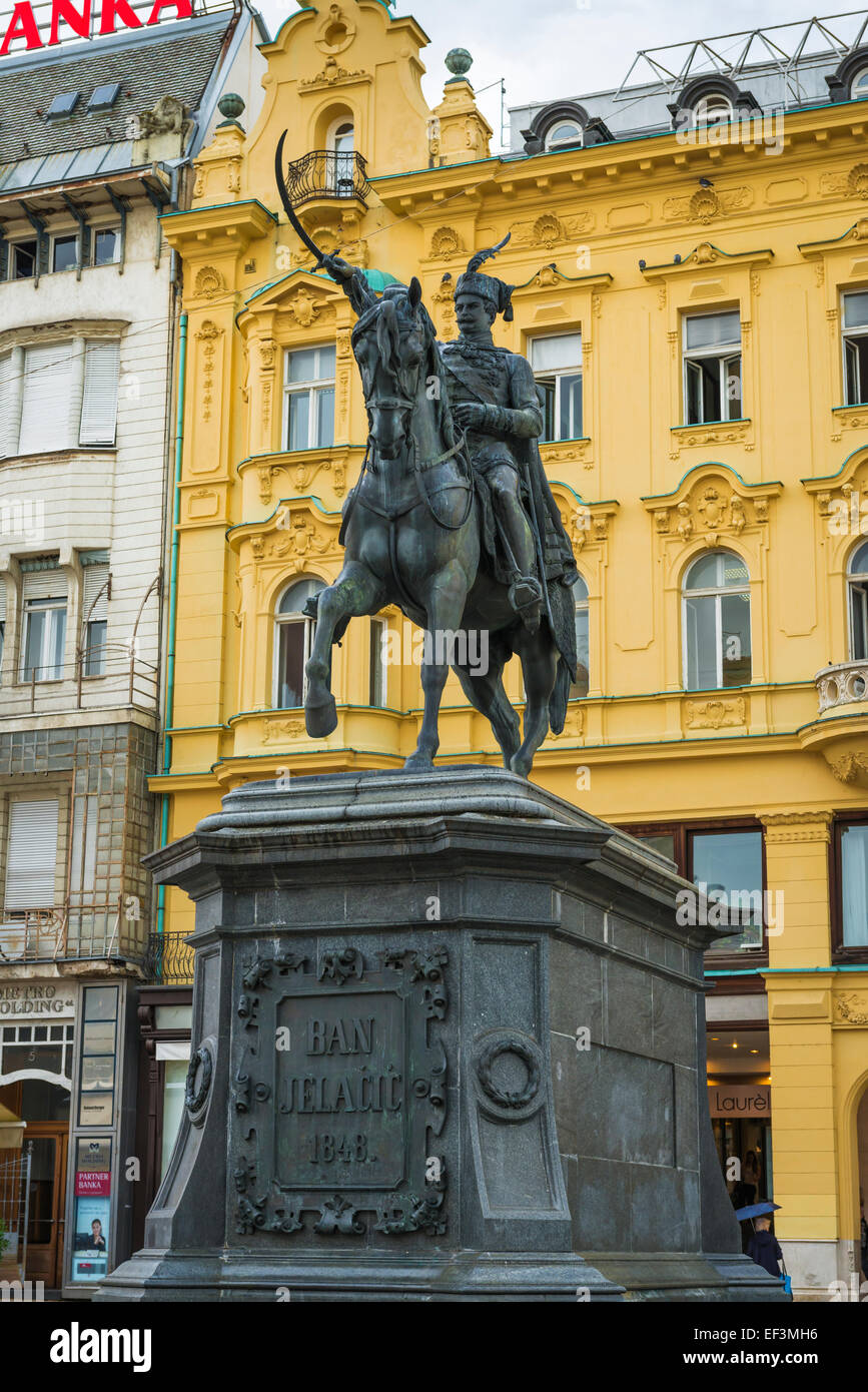 Josip Jelacic Statue in JelacicPlatz, Zagreb, Kroatien Stockfotografie