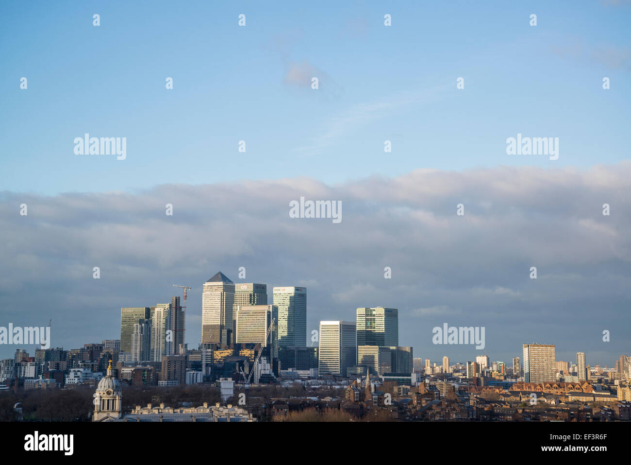 Canary Wharf auf der Isle of Dogs vom Royal Observatory Greenwich, London, Uk Stockfoto