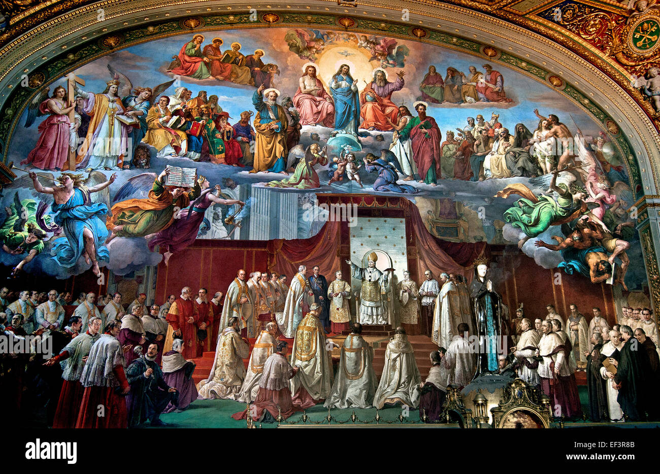 Das Zimmer von der Unbefleckten Empfängnis wurde von Papst Pius IX. nach der Verkündung des Dogmas von der Unbefleckten Empfängnis 1854 Maler Francesco Podesti 1800 – 1895 päpstlichen Gemächer Vatikan Rom Italien Fresko beauftragt. Stockfoto