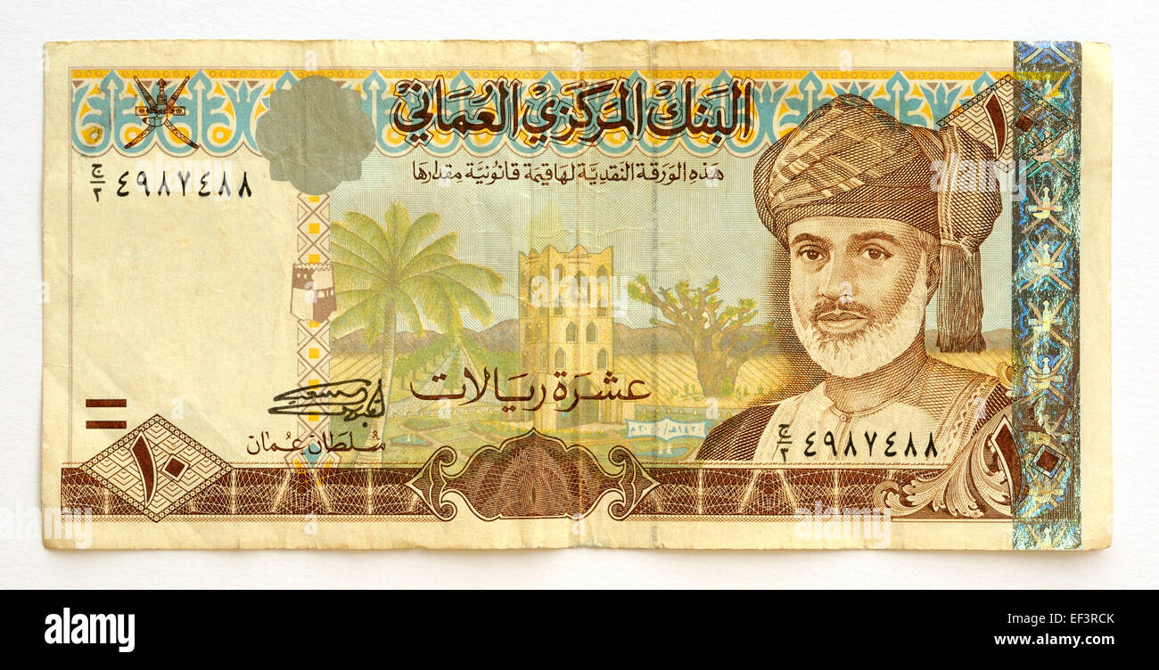 Oman-10 Rial-Banknote Stockfoto