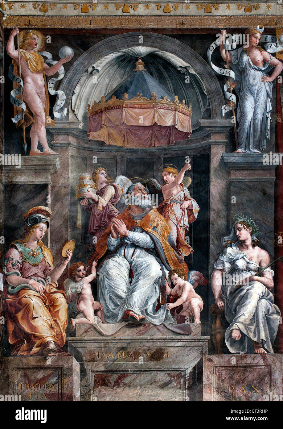 Papst Sylvester I, dessen Name auch Silvester geschrieben ist, war Papst von 314-335, Stanzen des Raffael (Tanze di Raffaello) Raffaello Sanzio da Urbino 1483 – 1520 fresco päpstlichen Gemächer Vatikan Rom Italien Stockfoto
