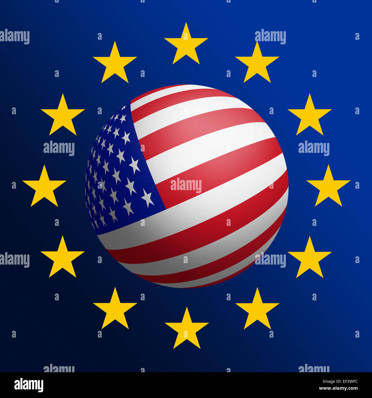 USA - EU-Zusammenarbeit. Rastergrafiken Stockfoto