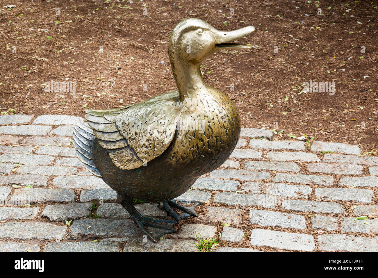 Frau Mallard, macht Platz für Entenküken Skulptur von Nancy Schon, Boston Public Garden, Boston, Massachusetts, USA Stockfoto