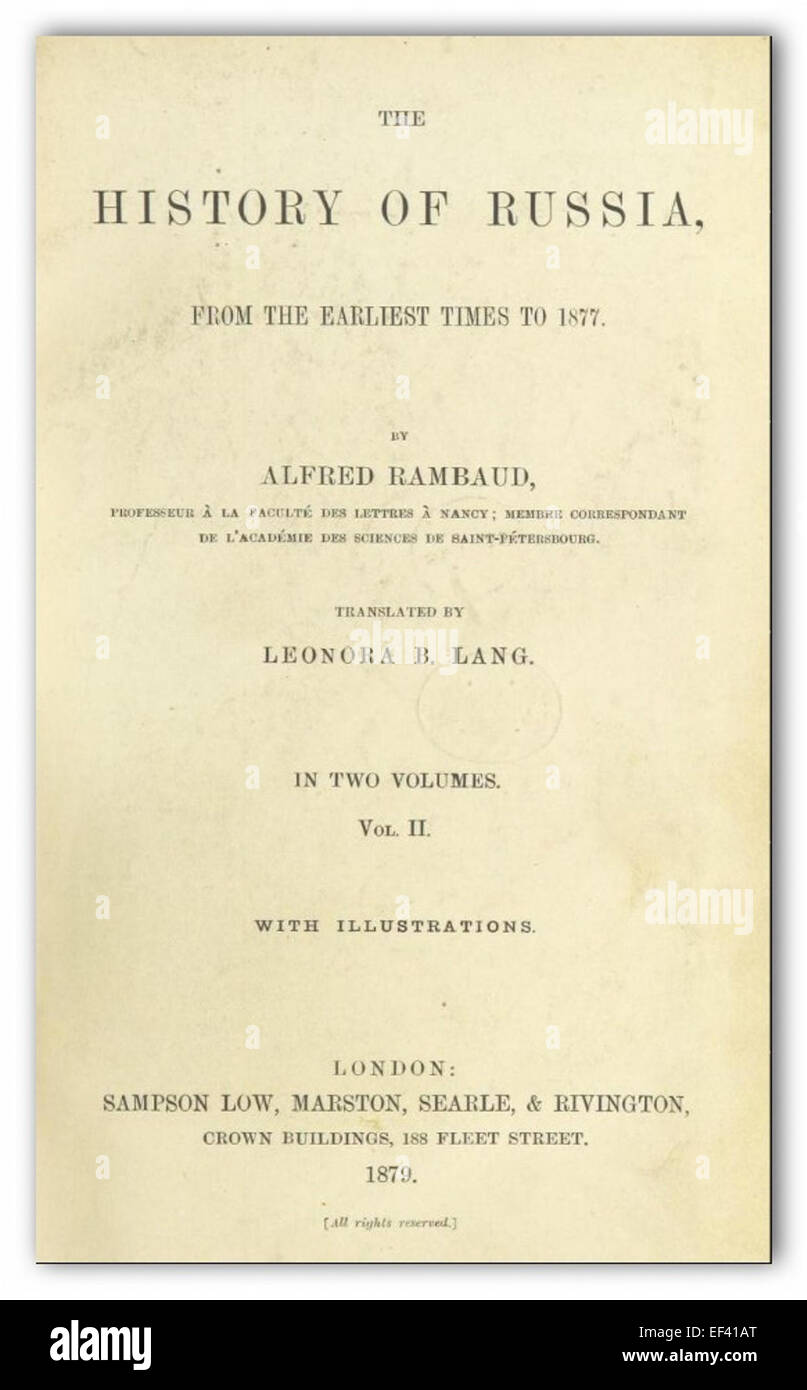 RAMBAUD(1879) die Geschichte Russlands (Vol. 2) Stockfoto