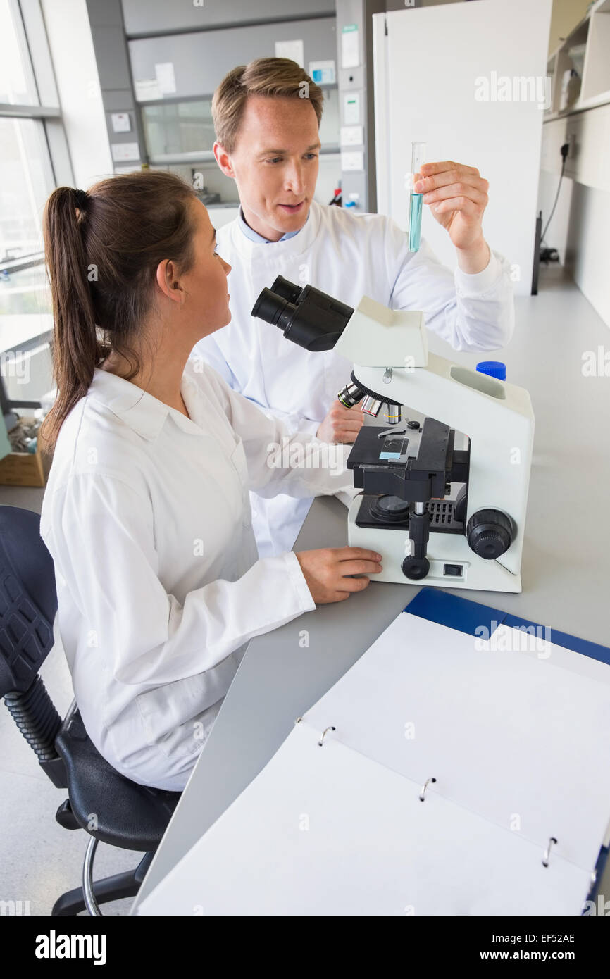 Junge Wissenschaftler gemeinsam mit Reagenzglas Stockfoto