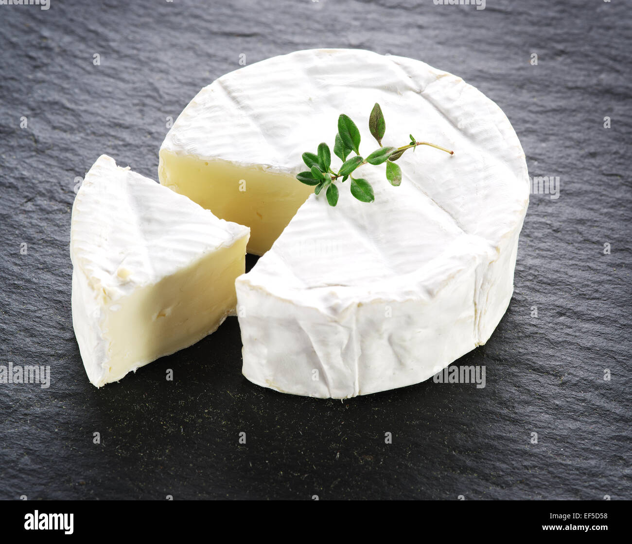 Camembert Käse auf die graue Steinoberfläche. Stockfoto