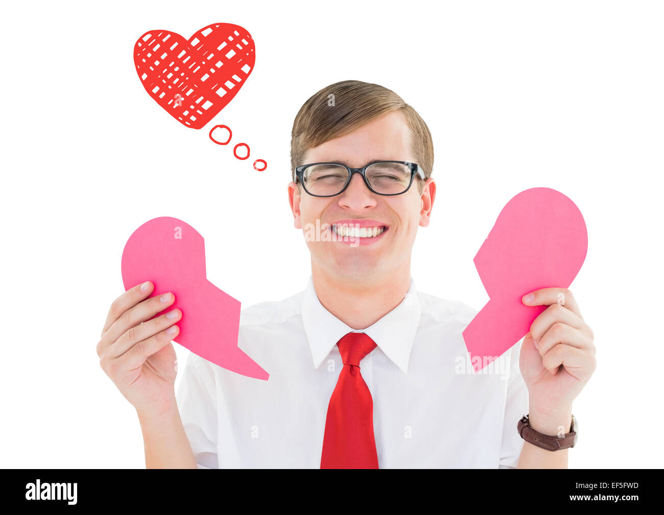 Zusammengesetztes Bild von broken hearted geek Stockfoto