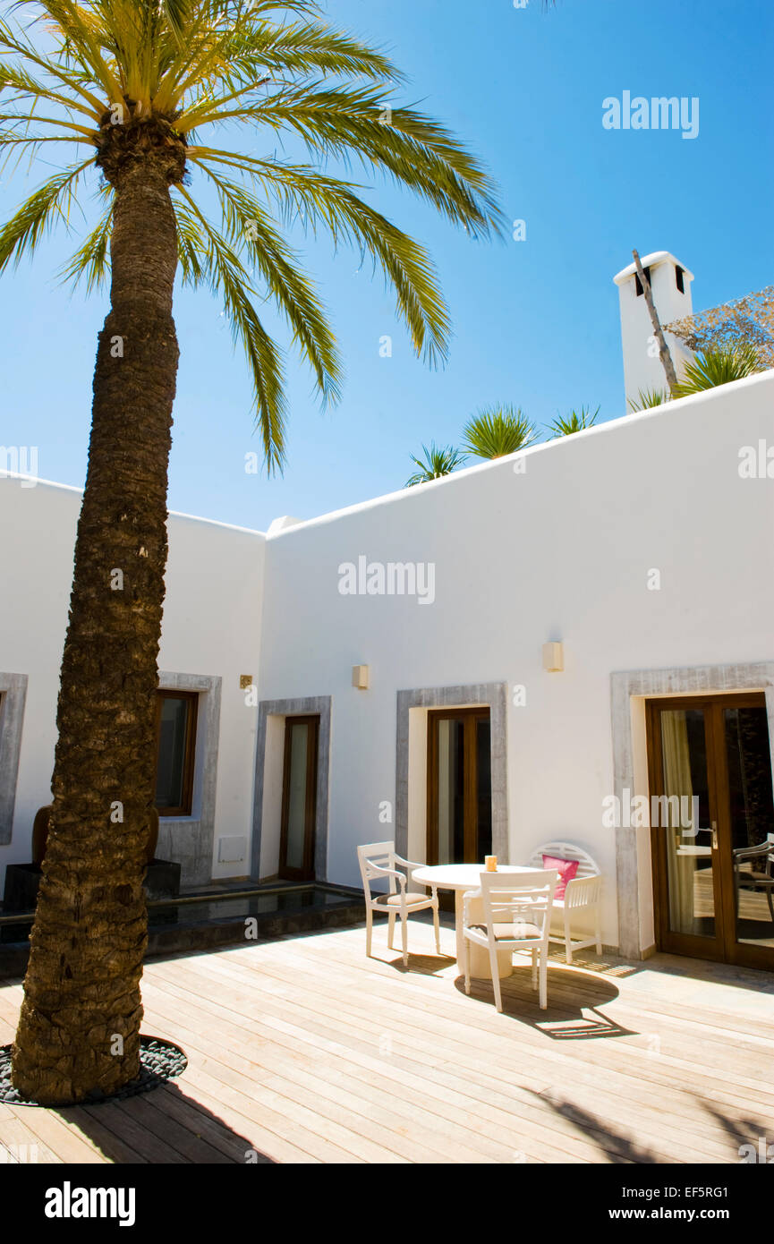Terrasse des Hotels, Ibiza, Spanien Stockfoto
