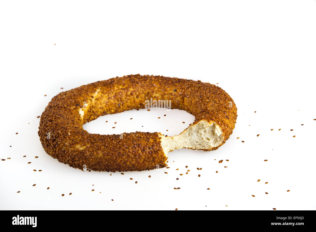 beißen aus bagel Stockfoto