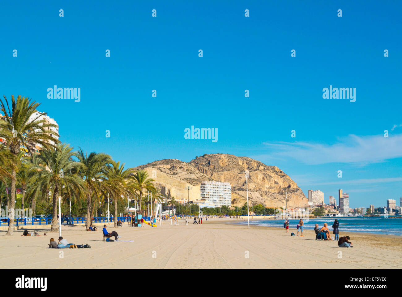 Playa del Postiguet, Alicante Alacant, Costa Blanca, Spanien Stockfoto