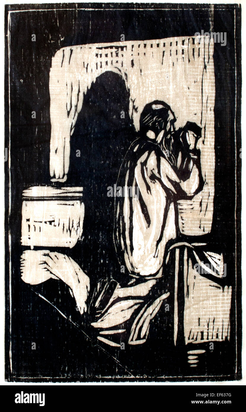 Pater in Preghiera - Vater im Gebet 1902 Edvard Munch 1863-1944 norwegischen Norwegen (Vatikan Sammlung moderner religiöser Kunst Rom-Italien) Holzschnitt auf Papier Stockfoto
