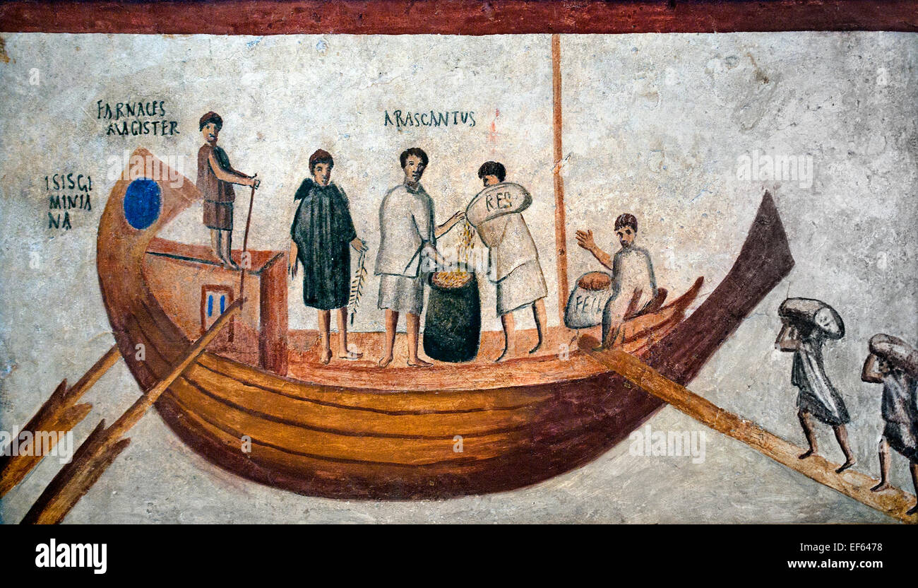 Entladung Korn vom Schiff, Isis Giminiana, Ostia, 2. bis 3. Jahrhundert n. Chr. (Fresko) Vatikan Rom Italien Stockfoto
