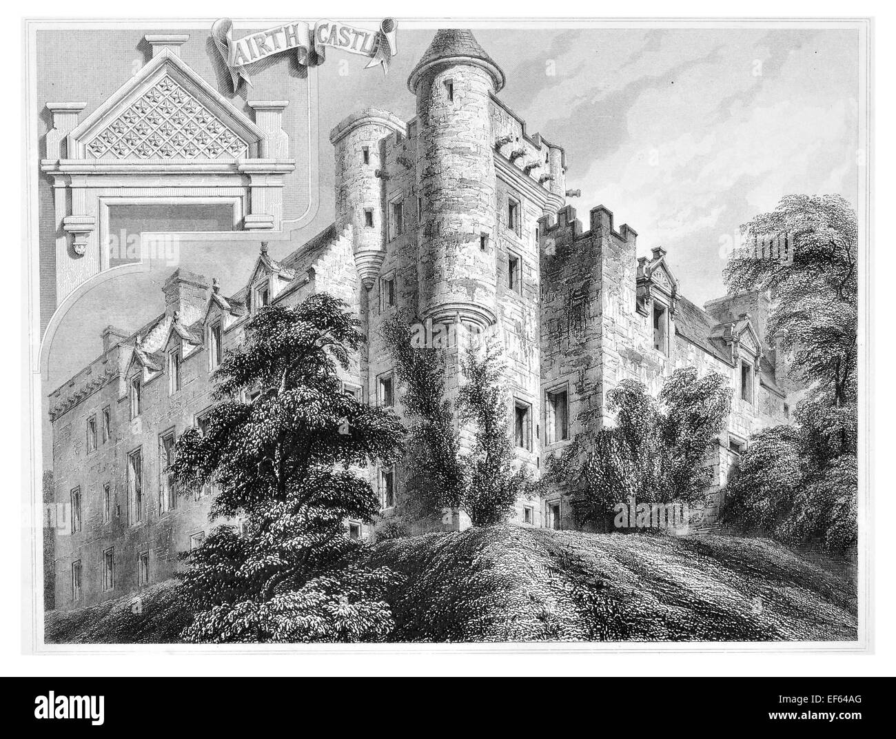 1852 Airth Castle Falkirk Bereich von Schottland Royal Burgh Stockfoto