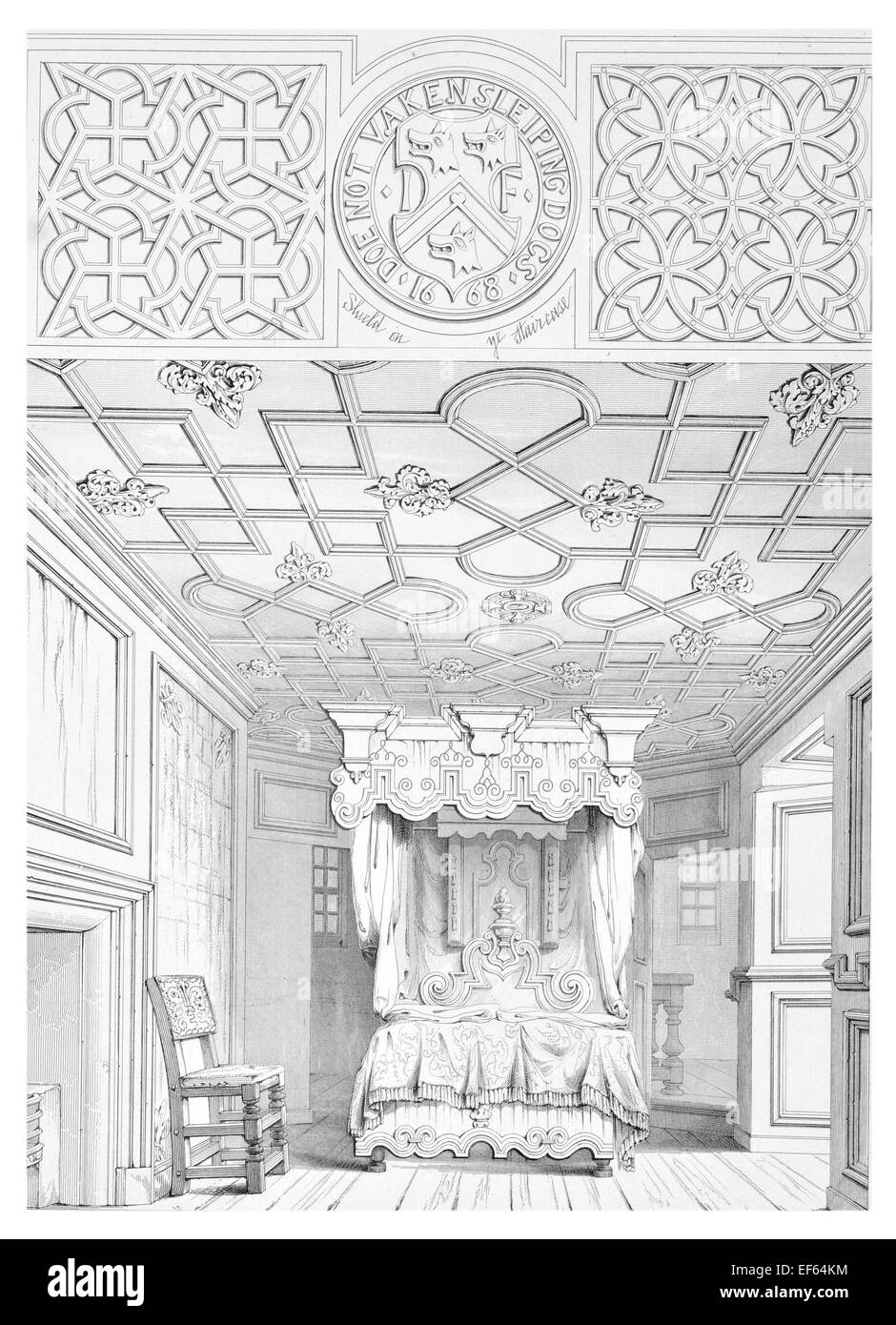 1852-Bett-Zimmer Craigievar Harled Burg Alford, Aberdeenshire Grampian Mountains Stockfoto