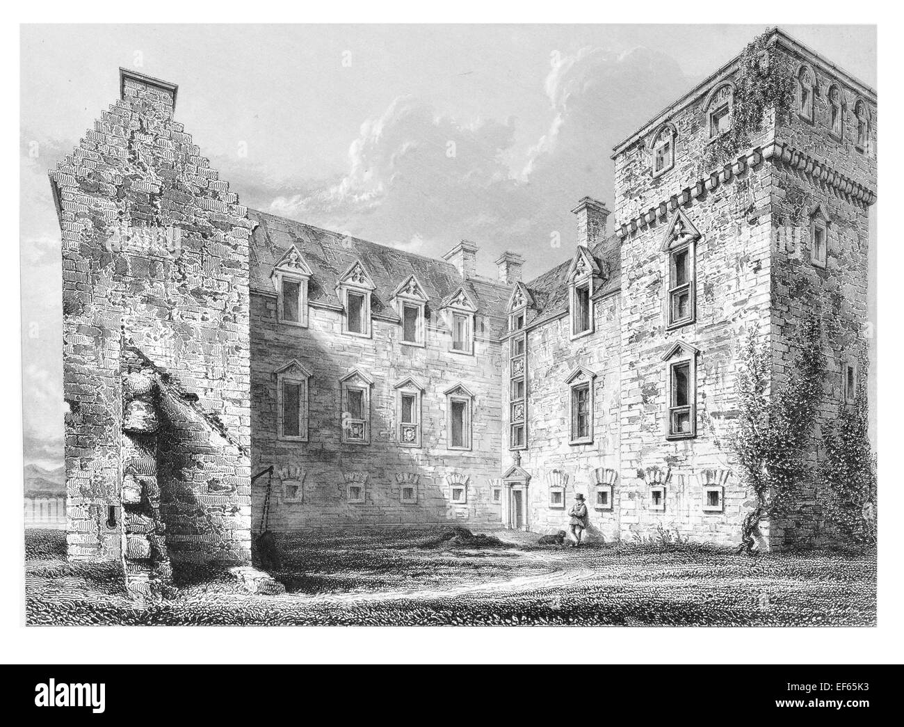 1852 Court Yard Newark Castle herrschaftliche Villa am Clyde Port Glasgow, Inverclyde Renfrewshire Stockfoto