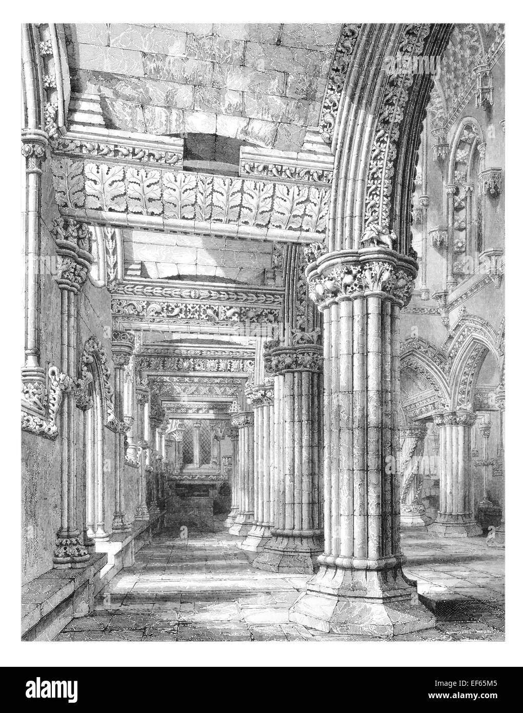1852 Nord Gang Rosslyn katholischen Stiftskirche Kapelle von St. Matthew Midlothian in Privatbesitz. Stockfoto