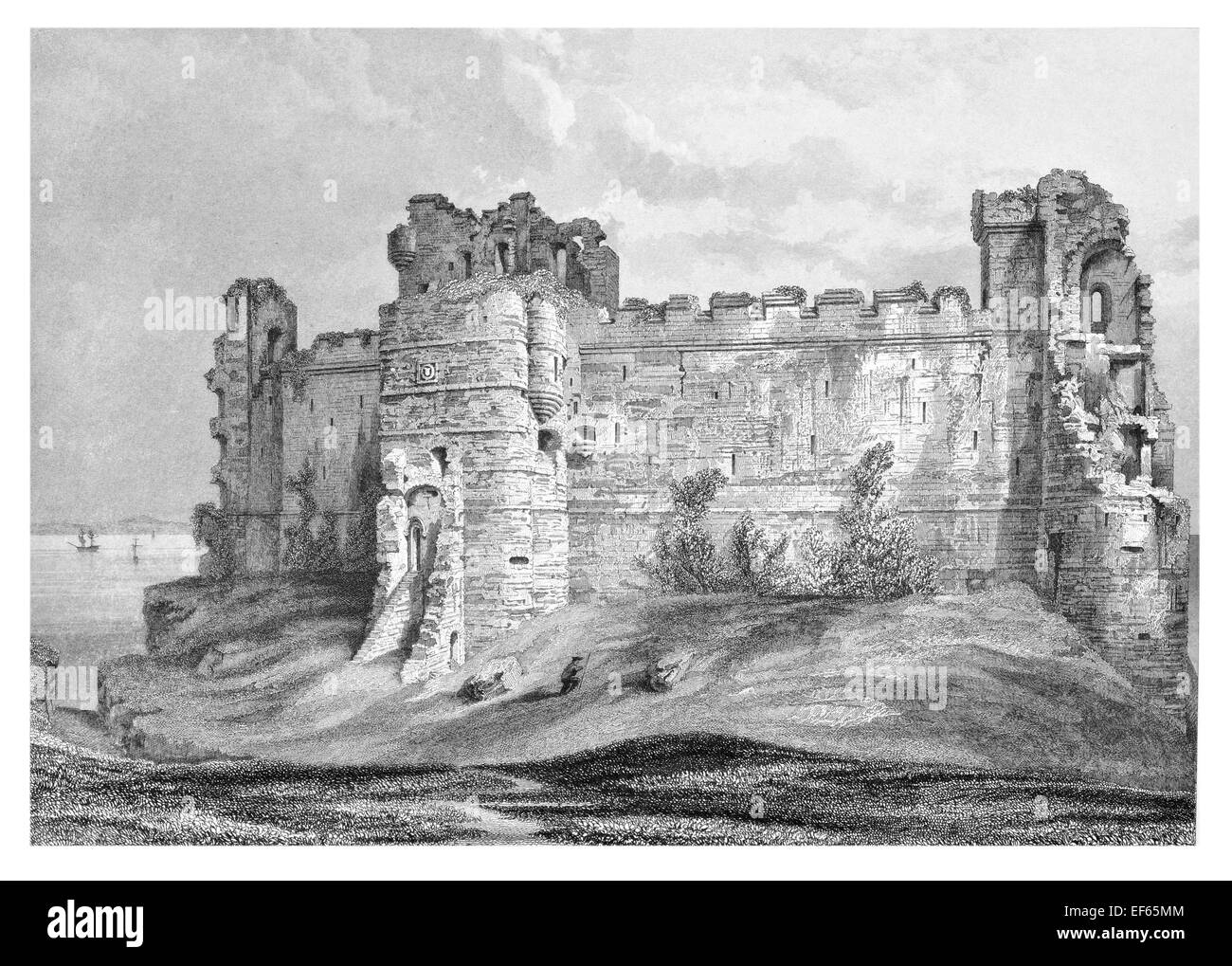 1852 Tantallon mittelalterlichen Vorhang Wand Schloss halb ruiniert Mitte des 14. Jahrhunderts Festung North Berwick, East Lothian Firth of Forth Stockfoto