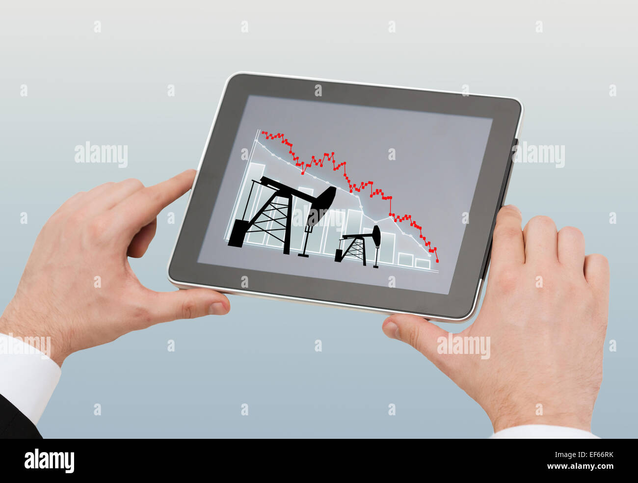 Nahaufnahme von Mann Händen mit TabletPC Stockfoto