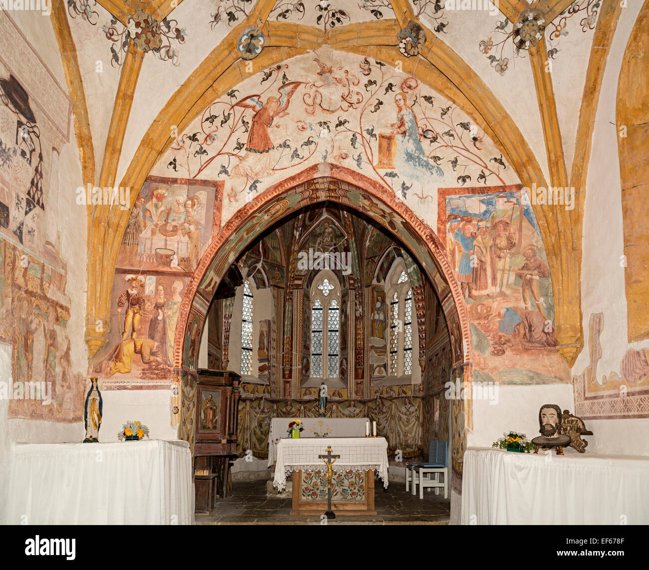 Malte Innenraum der Kirche von St. Johannes der Täufer, Bohinj, Slowenien Stockfoto