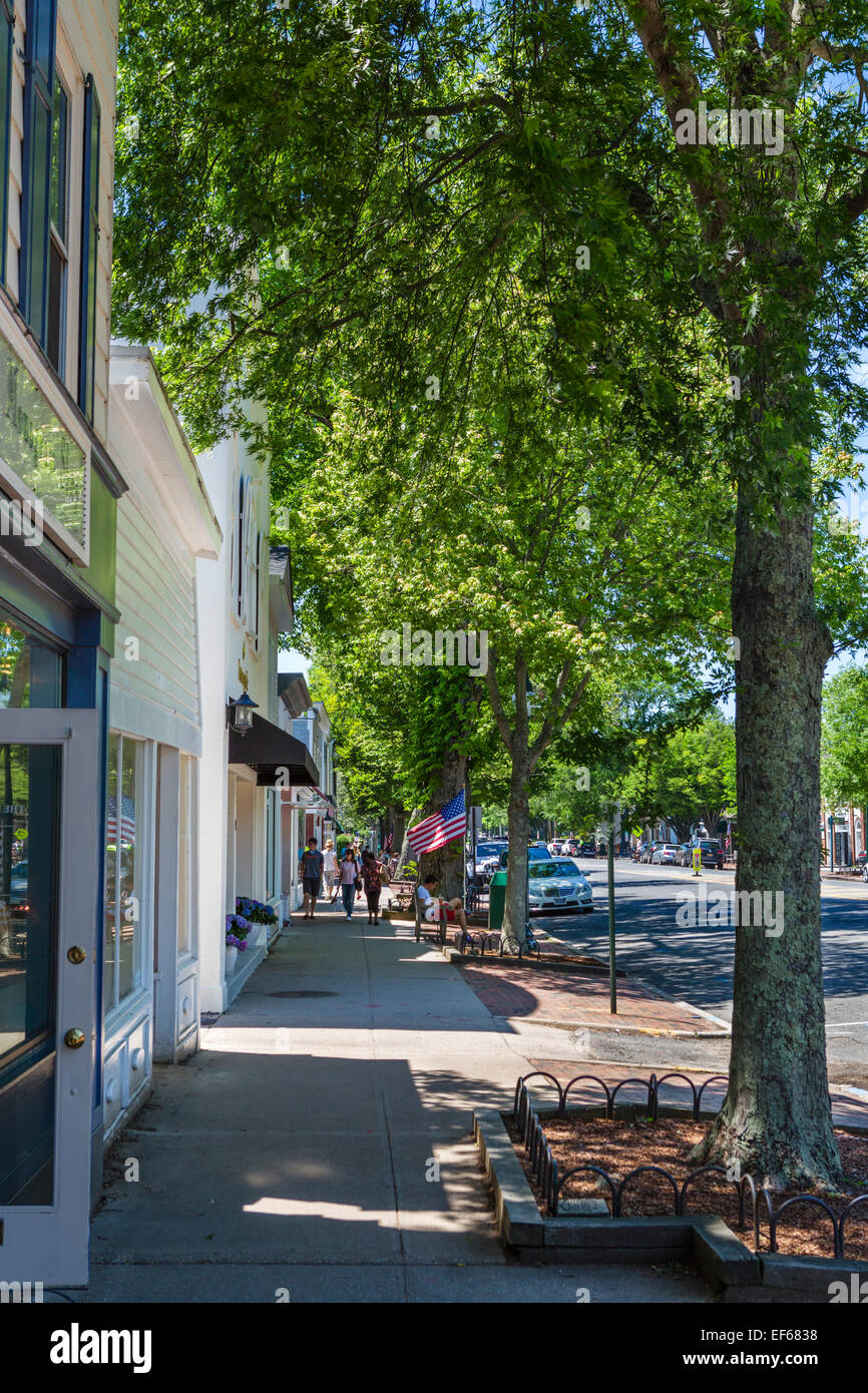 Hauptstraße in das Dorf von East Hampton, Suffolk County, Long Island, NY, USA Stockfoto