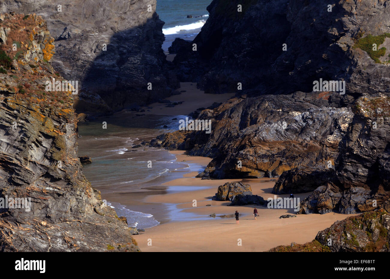 September 2014 der Strand von Bedruthan und das Bedruthan Schritte Pic Mike Walker, Mike Walker Bilder Stockfoto