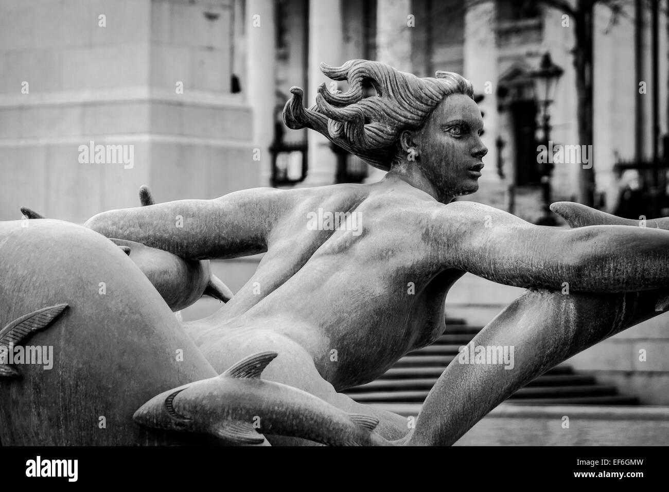 Meerjungfrau und Delfine, Trafalgar Square, London Stockfoto