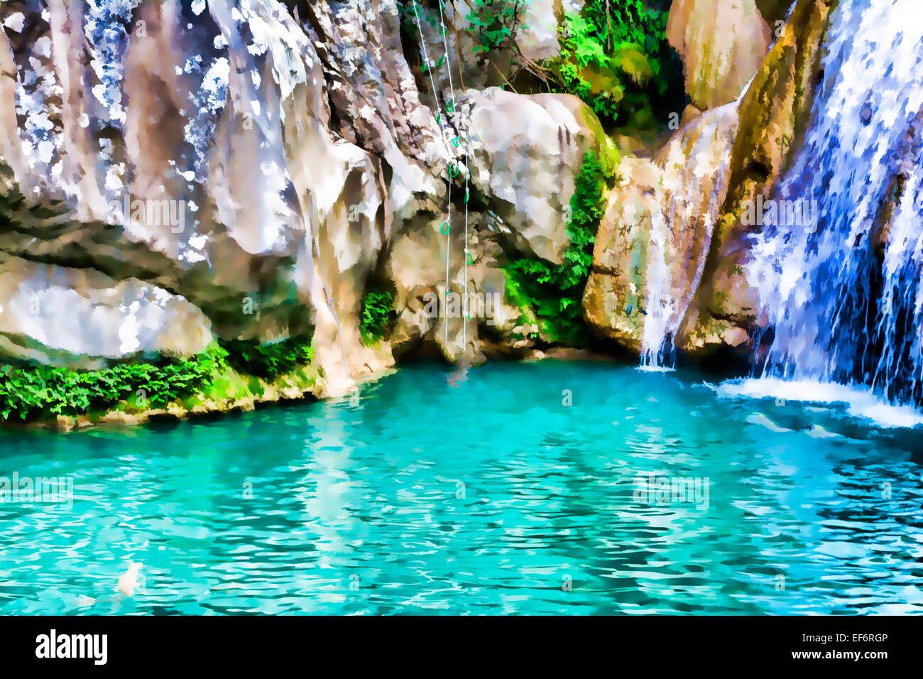 Bergsee und Wasserfall lackieren. Griechenland, Messenien Stockfotografie -  Alamy