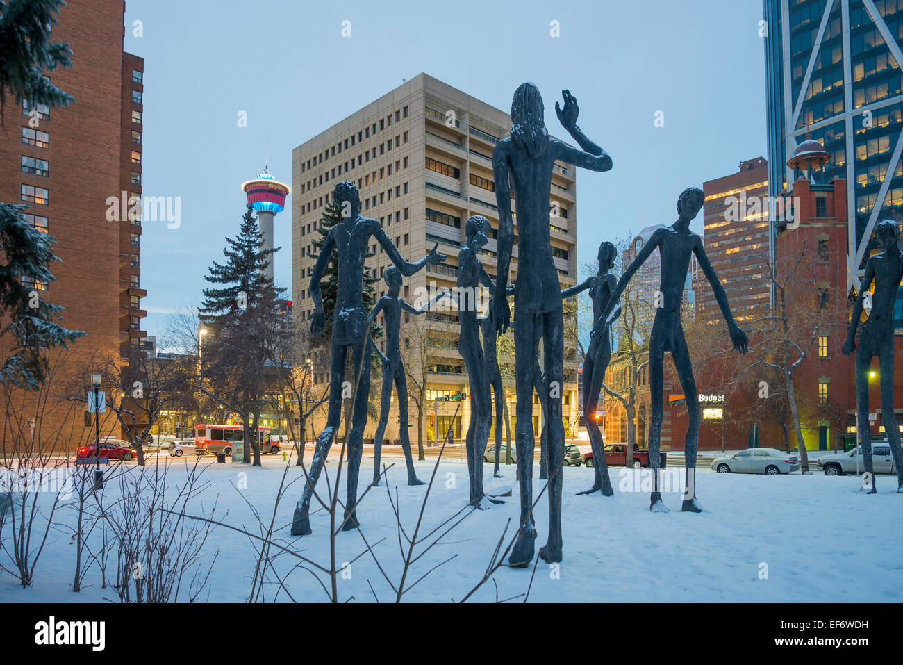 Die Family of Man Statuen, Innenstadt von Calgary, Alberta, Kanada Stockfoto