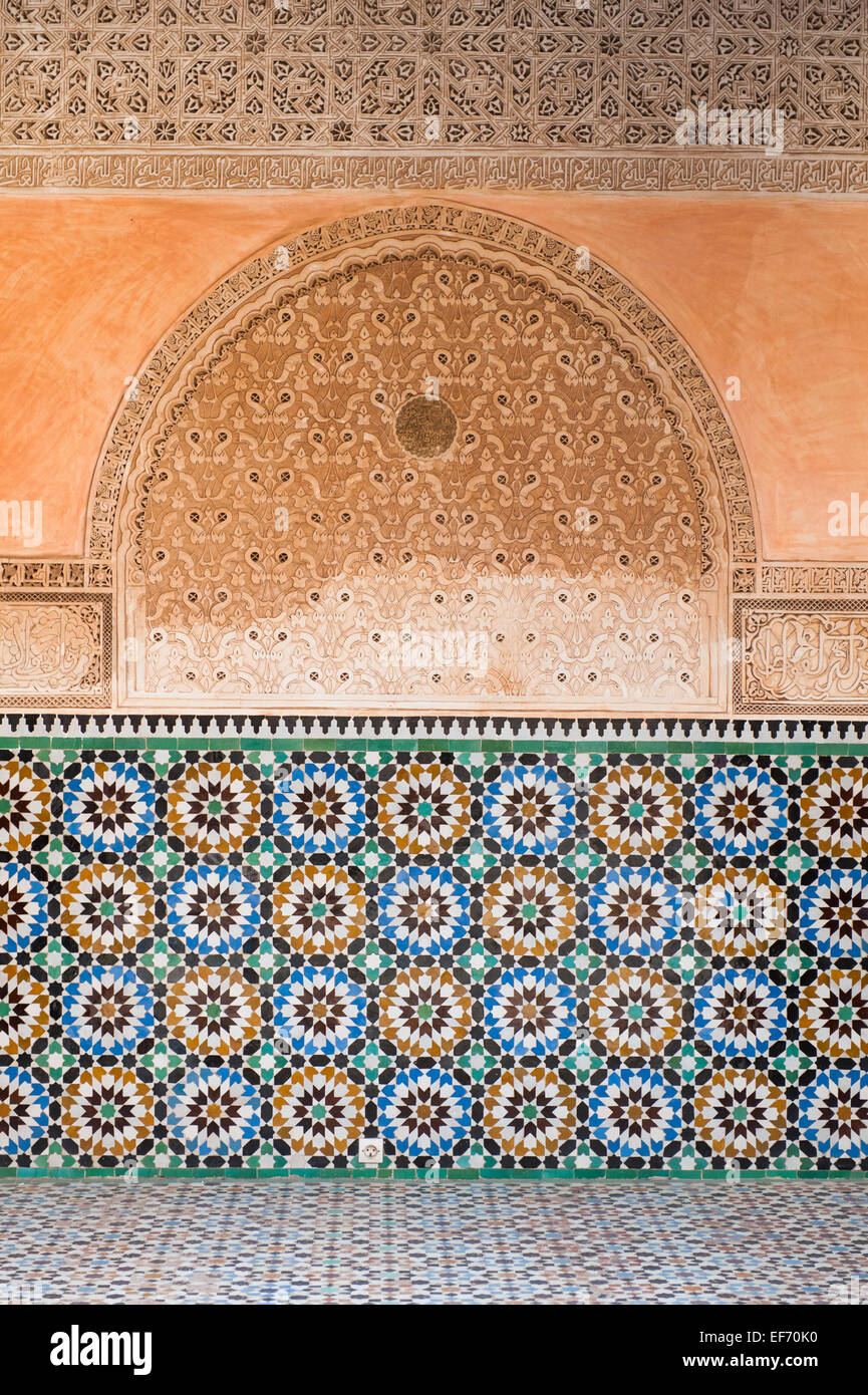 Architektonische Details von Ali Ben Youssef Medersa, Marrekesh, Marokko Stockfoto