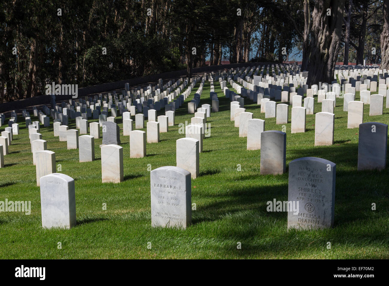 Grabsteine, San Francisco National Cemetery, National Cemetery, Presidio, Stadt von San Francisco, San Francisco, Kalifornien Stockfoto