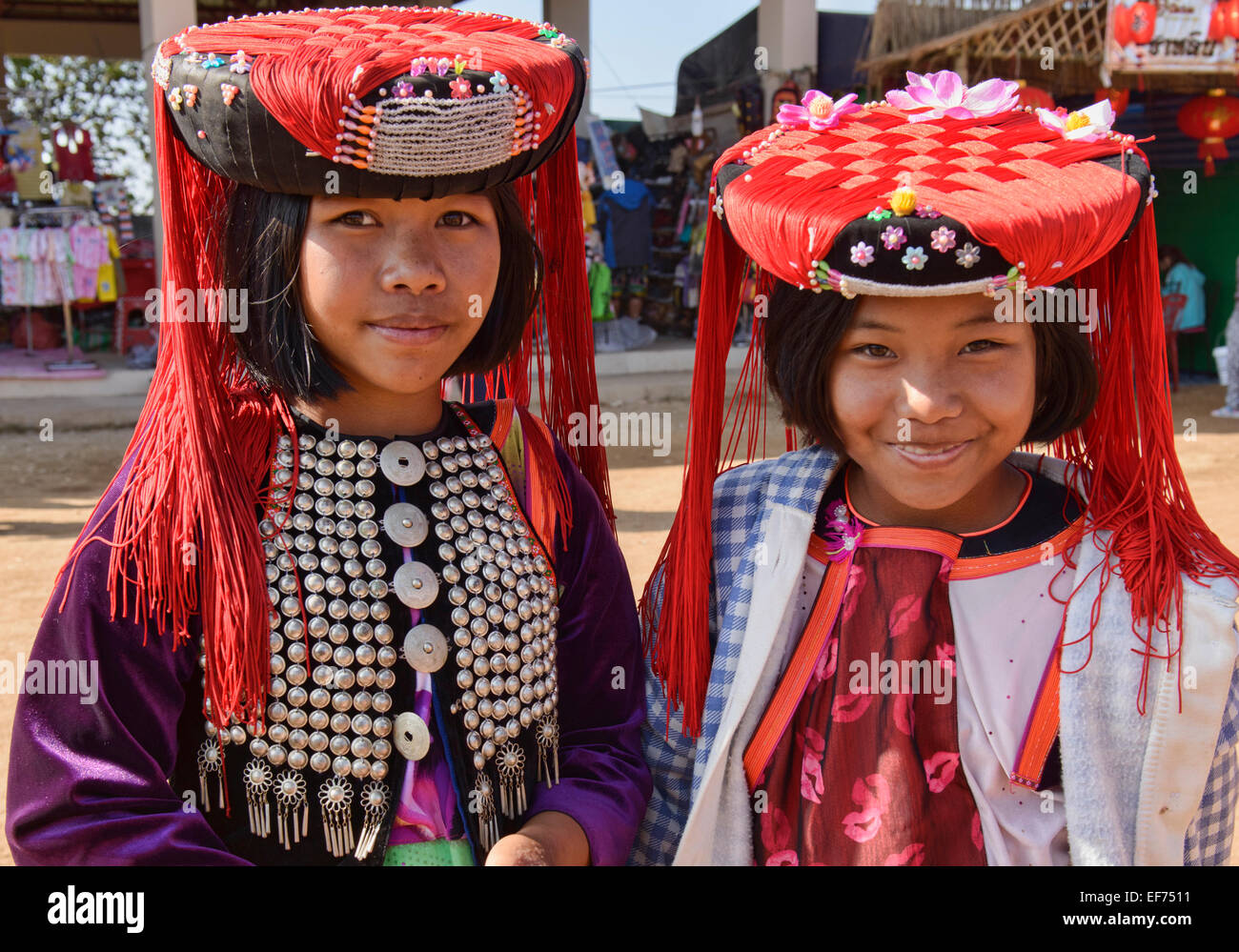 Porträt der Lisu Mädchen in Mae Salong, Provinz Chiang Rai, Thailand Stockfoto