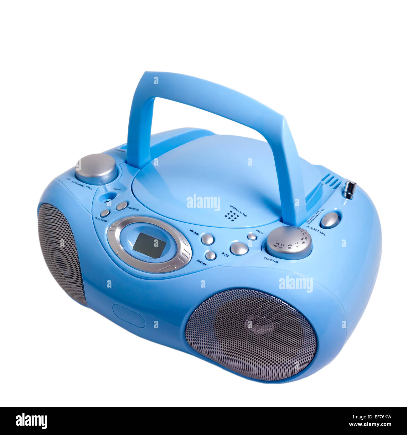 Blau-Stereo-Radio Boom Box Recorder CD mp3 isoliert Stockfoto