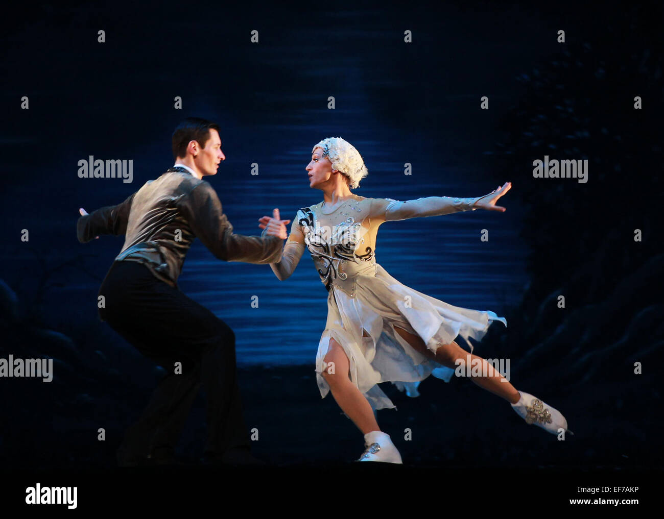 Shanghai, China. 28. Januar 2015. Akteure der Imperial Ice Stars aus Großbritannien führen Schwanensee auf dem Eis während einer Probe in Shanghai, Ost-China, 28. Januar 2015. © Ren lange/Xinhua/Alamy Live-Nachrichten Stockfoto