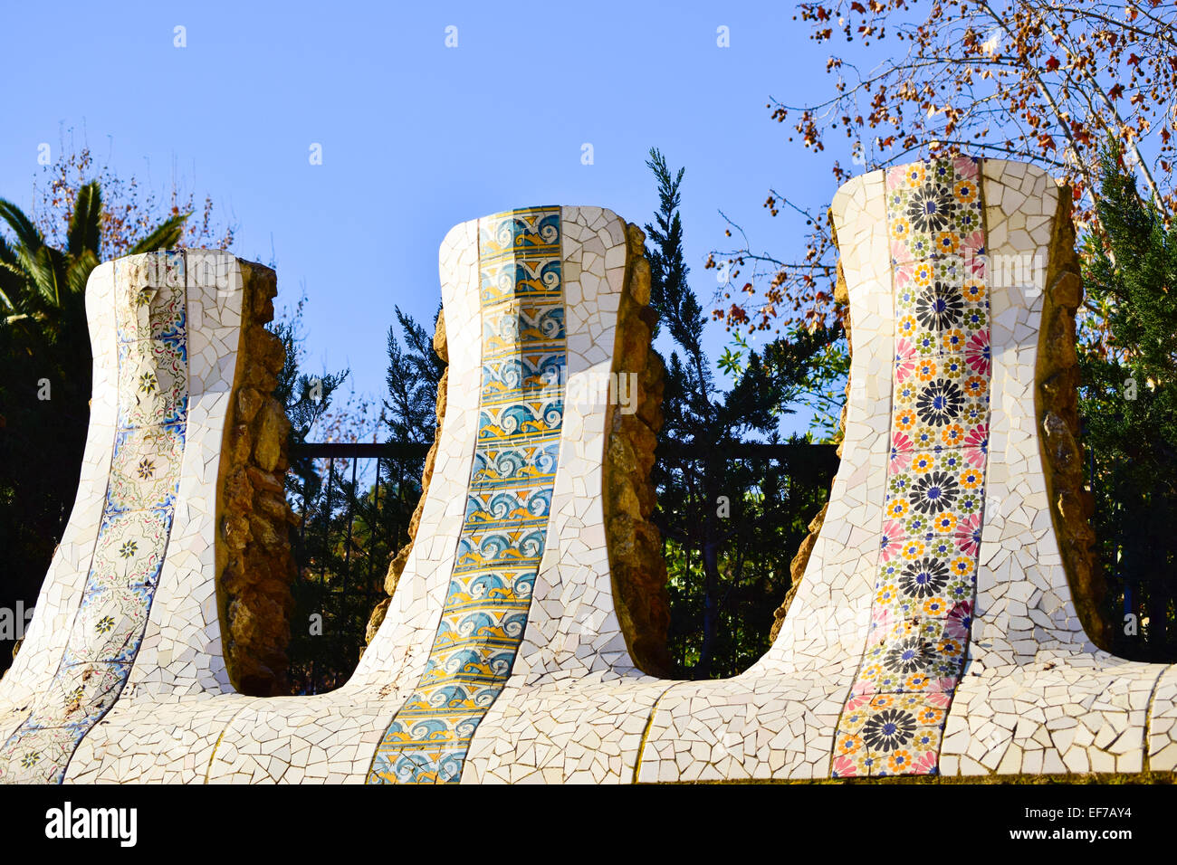 Park Güell von Antoni Gaudi Architekten. Barcelona, Katalonien, Spanien. Stockfoto