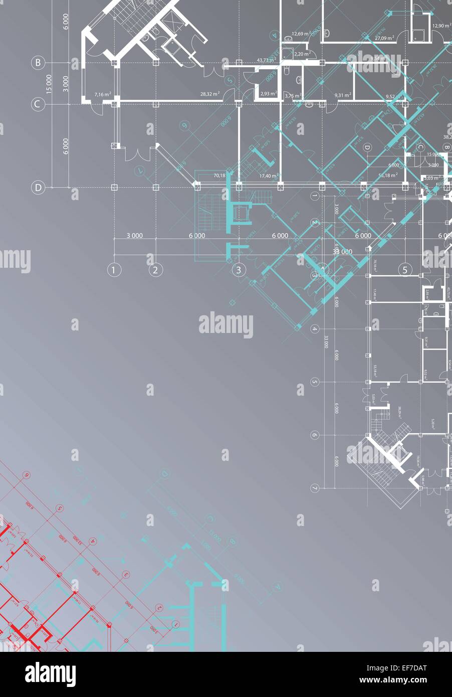 Vektor grauen architektonischen Hintergrund mit Plänen von Gebäuden im vertikalen format Stock Vektor